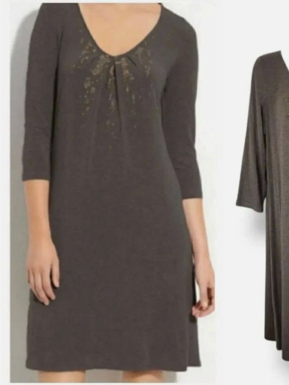Eileen Fisher Women's Brown Sequin A-Line Viscose Stretch Shift Knit Dress Sz XS